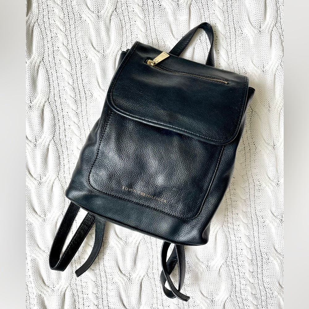Tommy Hilfiger Women’s Black Genuine Leather Backpack | Minimalist Casual